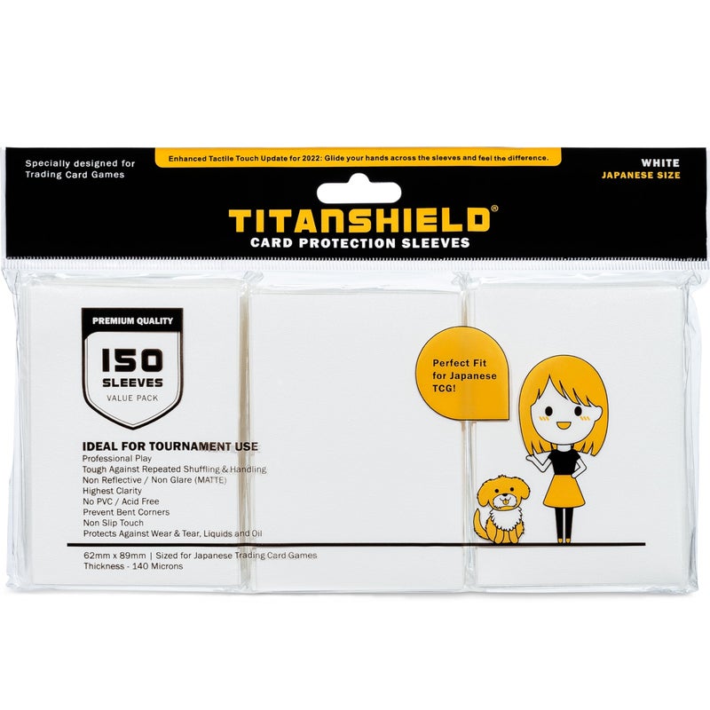TitanShield درع تيتان (150 غلاف/أبيض صغير بحجم ياباني لحماية بطاقات التداول ليو-غي-أوه، كاردفايت!! فاندغارد وبطاقات الصور) - Image 1